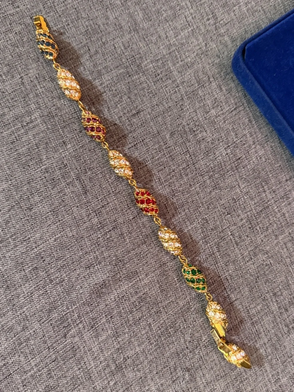 Vintage Camrose & Kross Jacqueline Kennedy gold plated egg bracelet; multi color